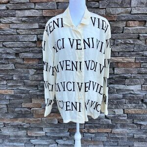 Vintage Escada Silk Long Sleeve Blouse Graphic Spell Out Flaw